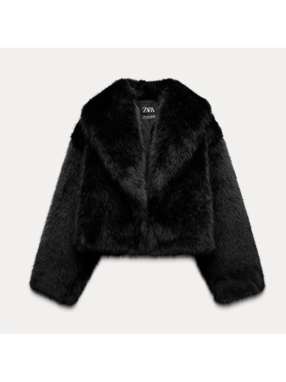 ZARA Black Faux Fur Short Cropped Teddy Jacket size M
